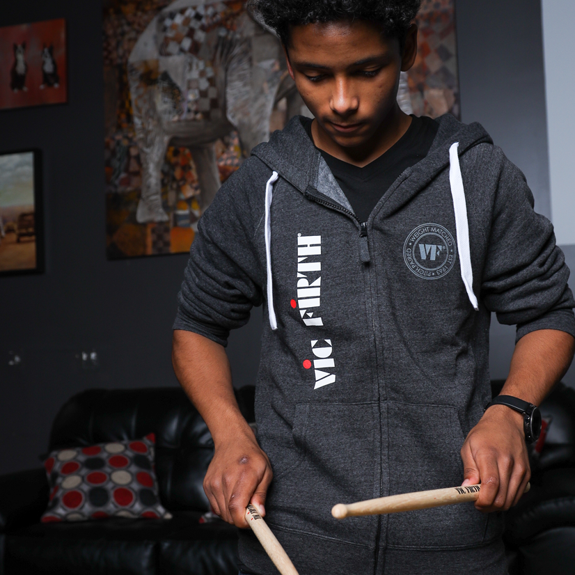 vic-firth-zip-up-logo-hoodie-heather-black-unisex image 4